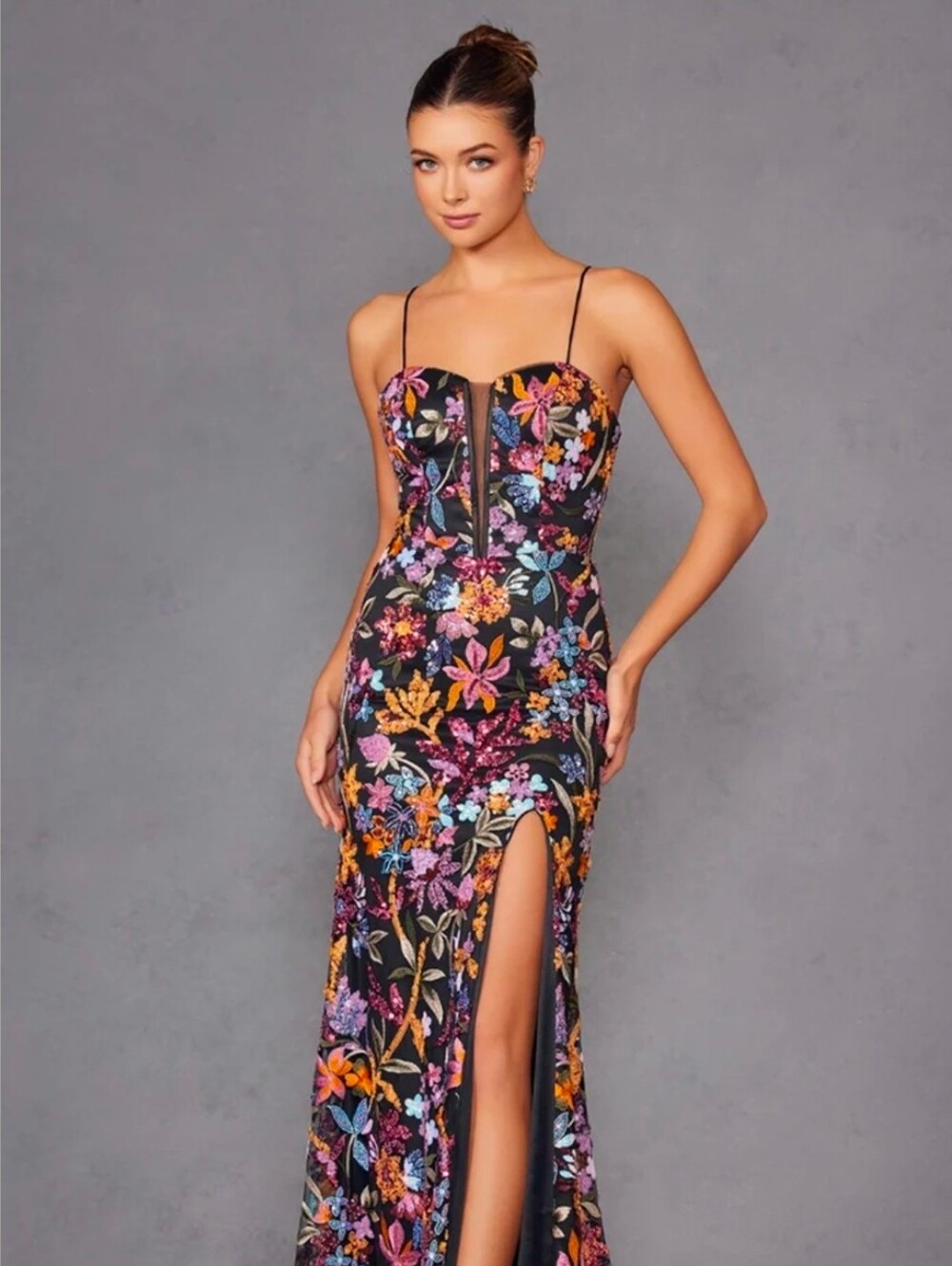 Coya Collection NWT Black Multi-color Embroidered Sequin Maxi Gown Dress Size S